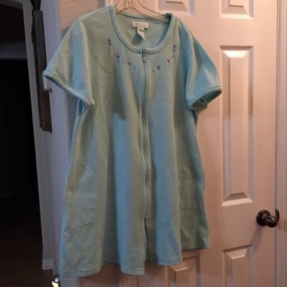 VTG Vanity Fair blue zip up short robe L